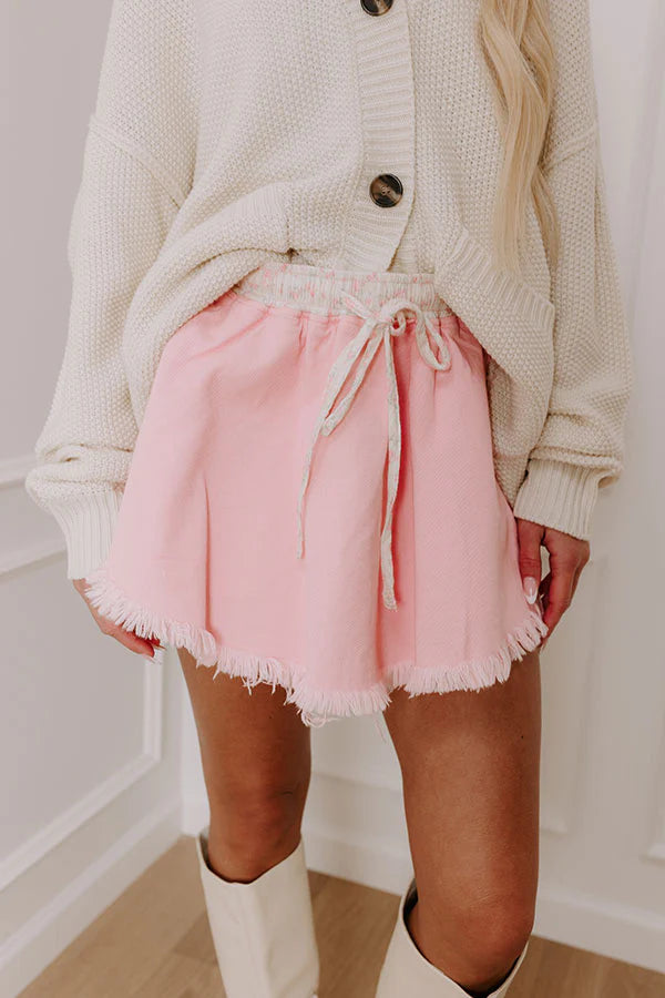 The Cherish High Waist Denim Skort in Pink