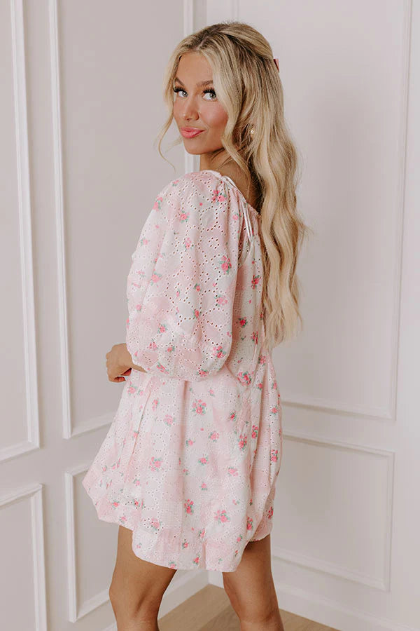 Sweetest Smile Eyelet Floral Romper in Pink