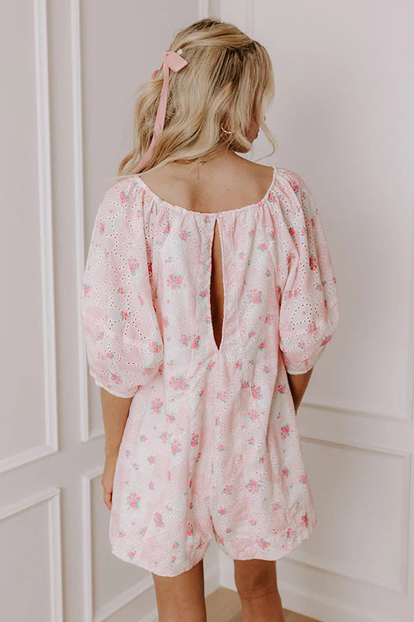 Sweetest Smile Eyelet Floral Romper in Pink