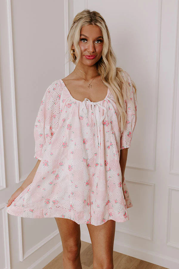 Sweetest Smile Eyelet Floral Romper in Pink