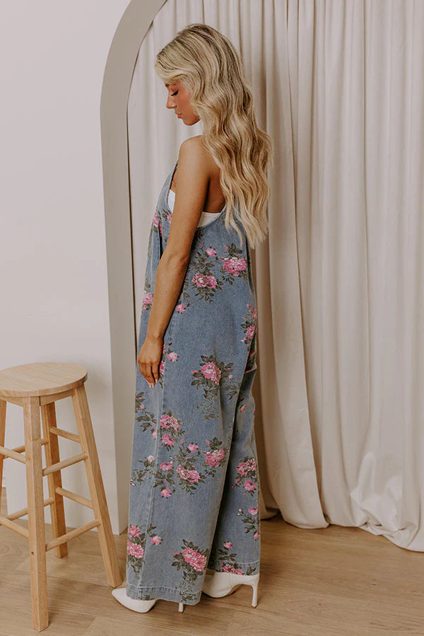 Botanical Brunch Wide Leg Denim Jumpsuit