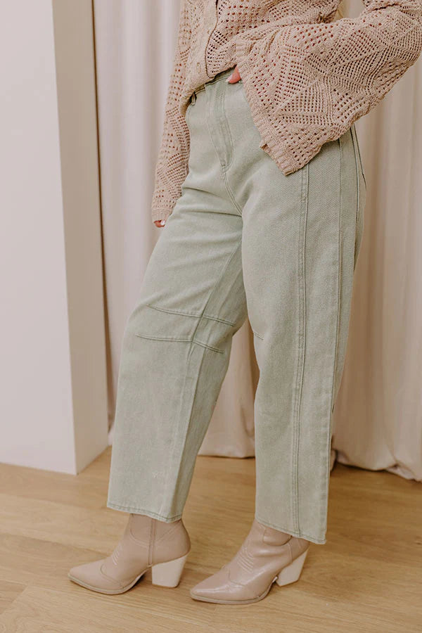 The Cristy High Waist Wide Leg Jean in Light Sage