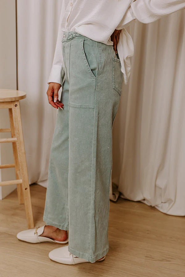 The Julie High Waist Wide Leg Jean in Sage