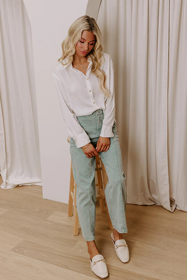 The Julie High Waist Wide Leg Jean in Sage