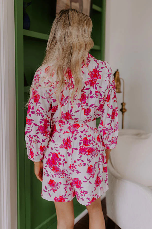 Sweet Surprise Floral Romper in Hot Pink