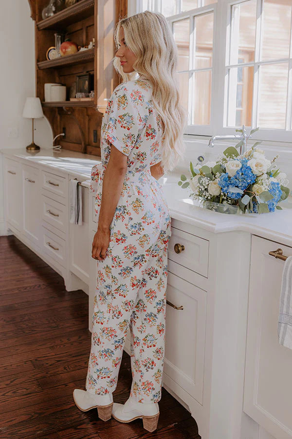 Strolling Through Catalina Floral Denim Jumpsuit