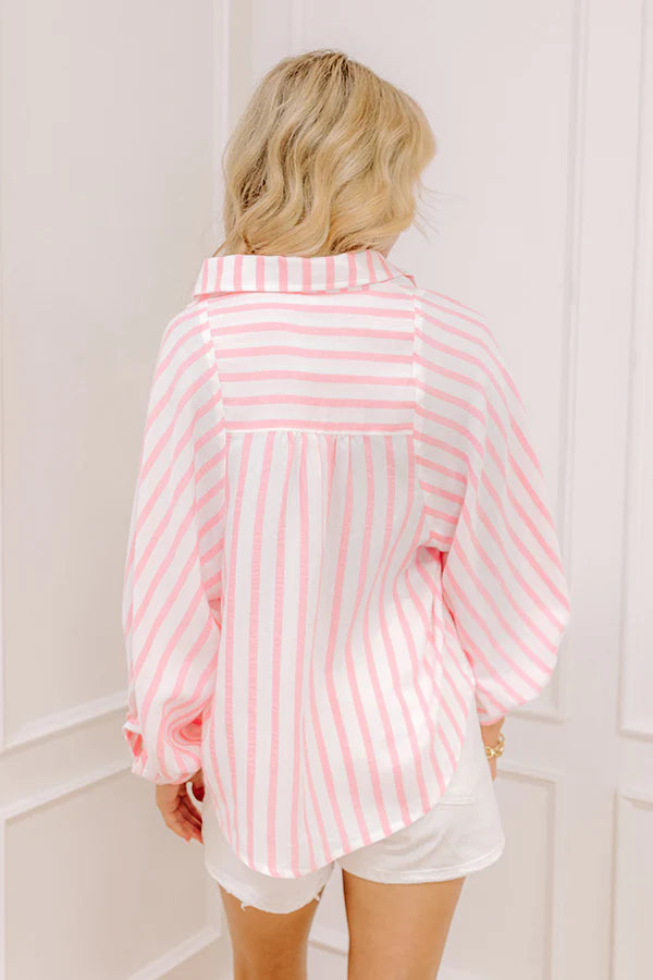 Nantucket Charm Stripe Button Up In Pink