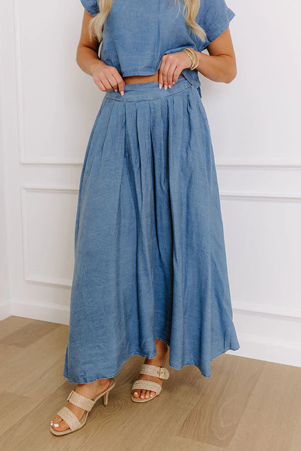 Farmers Market Stroll High Waist Chambray Midi Skirt