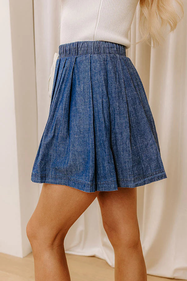 The Gabriela High Waist Denim Skort in Dark Wash