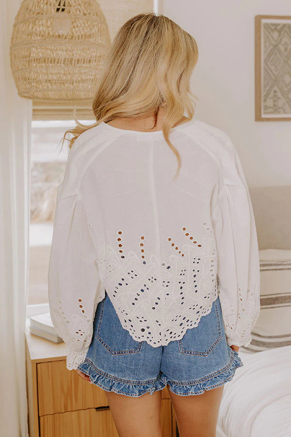 Heart Flutters Eyelet Front Tie Top