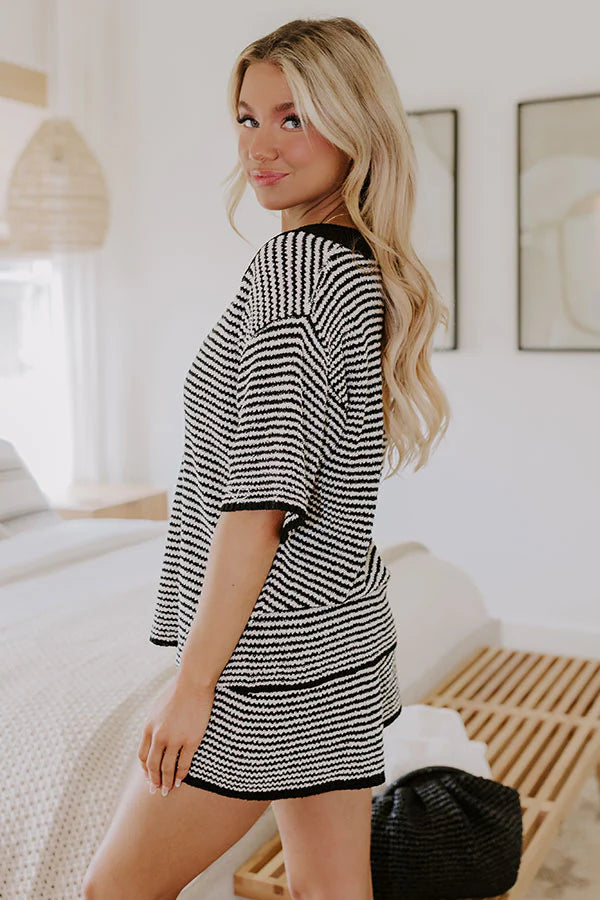 Lake Days Stripe Knit Top in Black